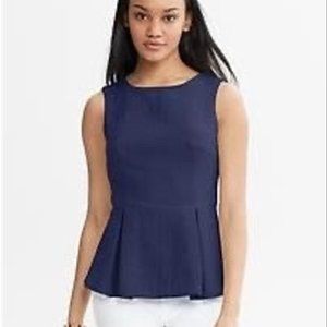 Banana Republic Navy Blue Sleveless Textured Peplum Top